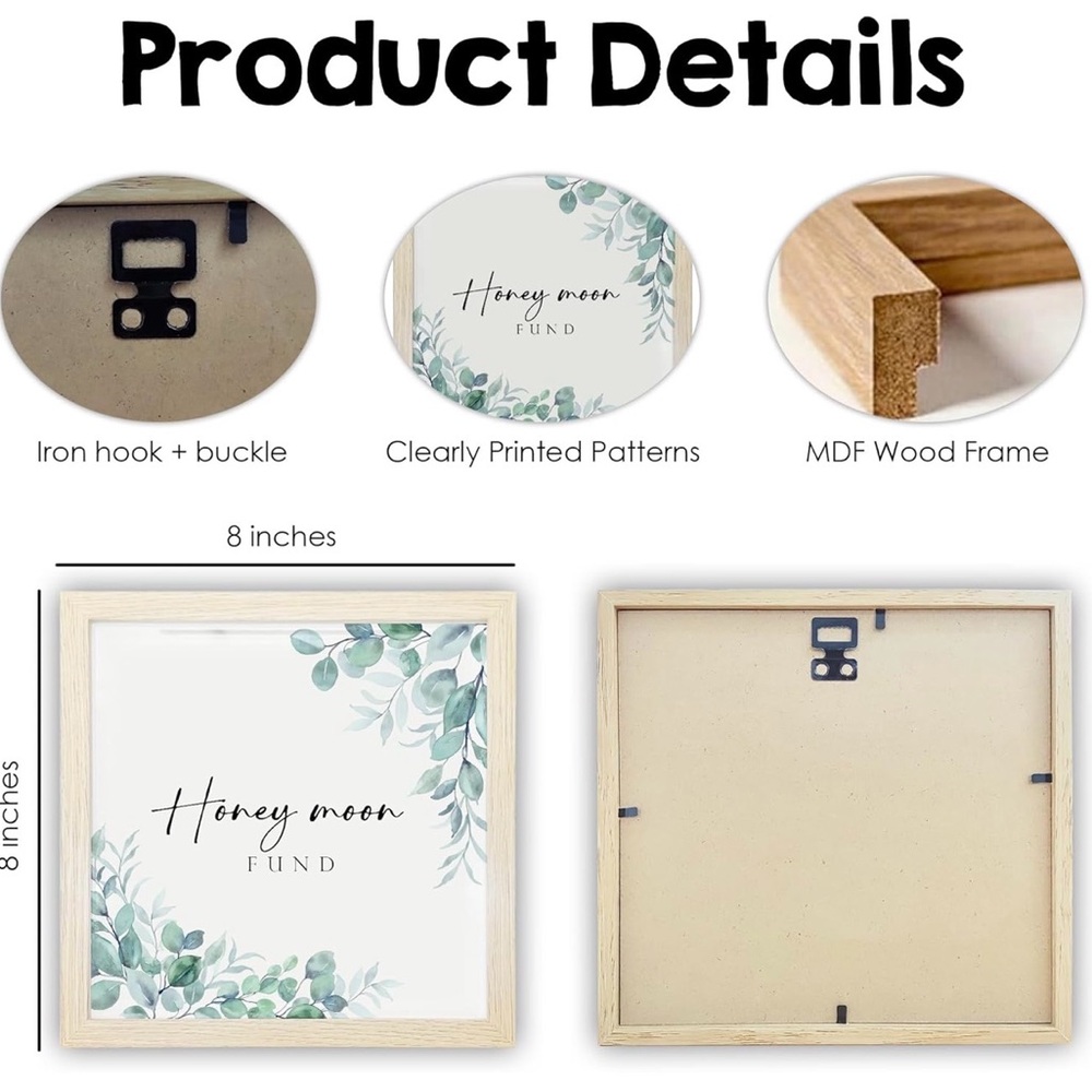 Wooden Honeymoon Fund Box with Greenery Design - Picture 2 of 2